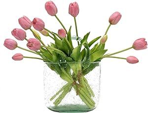 DUYONE 15pcs Artificial Tulips Flowers, Real Touch Latex Bouquet, Fake Tulips for Office Wedding ... | Amazon (US)