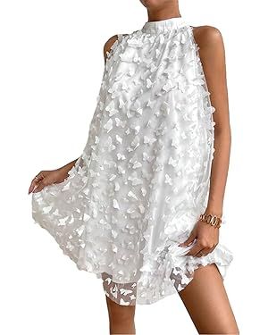 Women Halter Neck Mini Party Dress Sleeveless Butterfly Appliques Mesh Tulle Loose Fit Flowy Flar... | Amazon (US)