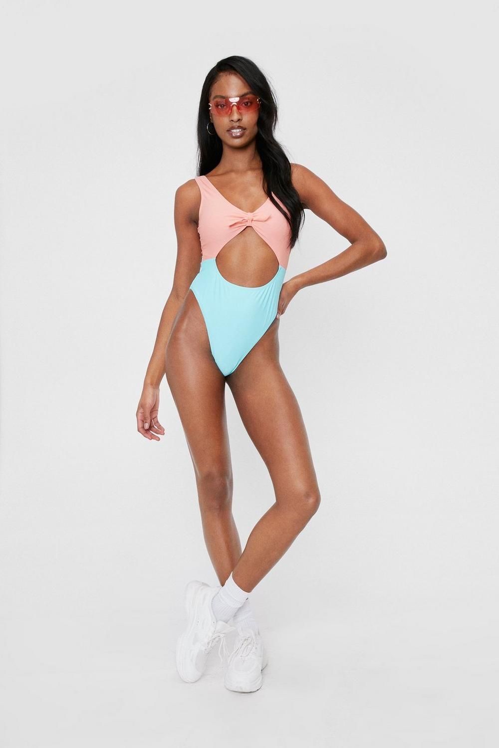 Colorblock Bow Cut Out High Leg Swimsuit | Nasty Gal (US)