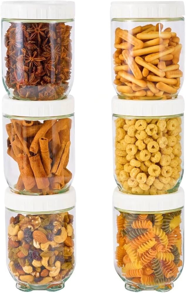 Hoa Kinh Glass Food Storage Jars with Lids, 20oz 6Pack Leak Proof Small Stackable Glass Jars Kitc... | Amazon (US)