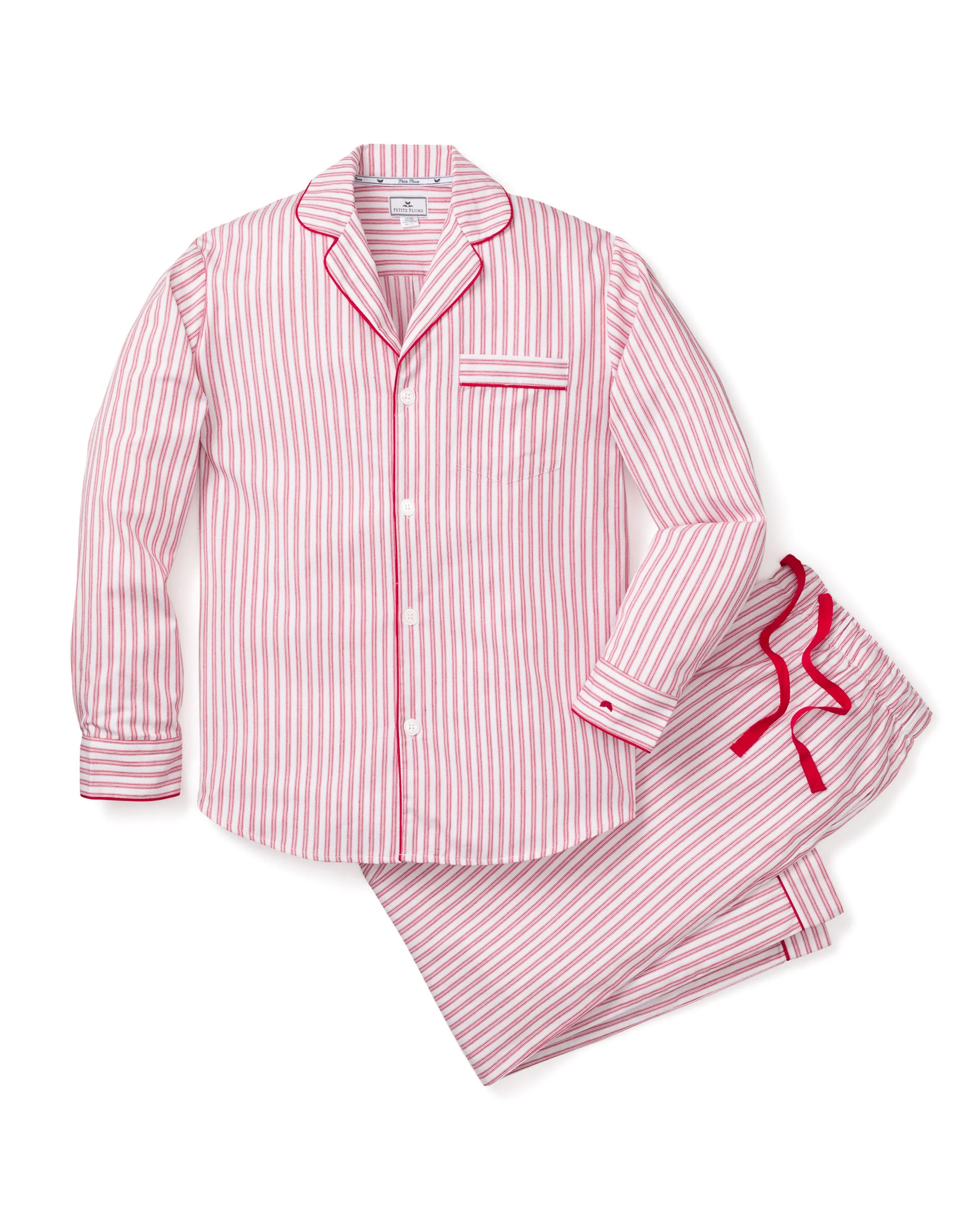 Men's Twill Pajama Set in Antique Red Ticking | Petite Plume
