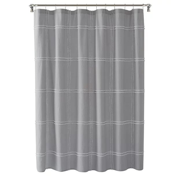 My Texas House Stafford Plaid Tufted Cotton-Rich Fabric Shower Curtain, 72" x 72", Grey/White - W... | Walmart (US)