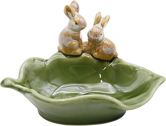 Rabbit Ceramic Soap Dish, Decorative Bunny Soap Plate, Key Bowl Jewelry Dish, Green | Amazon (US)