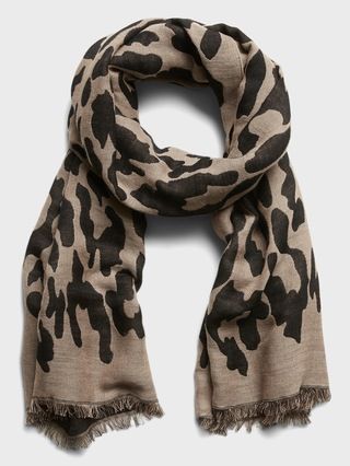 Leopard Print Wool-Cotton Scarf | Banana Republic (US)