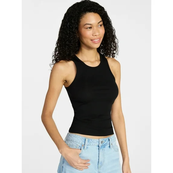 No Boundaries Ribbed High Neck Tank Top, Women's XXS-XXL | Walmart (US)