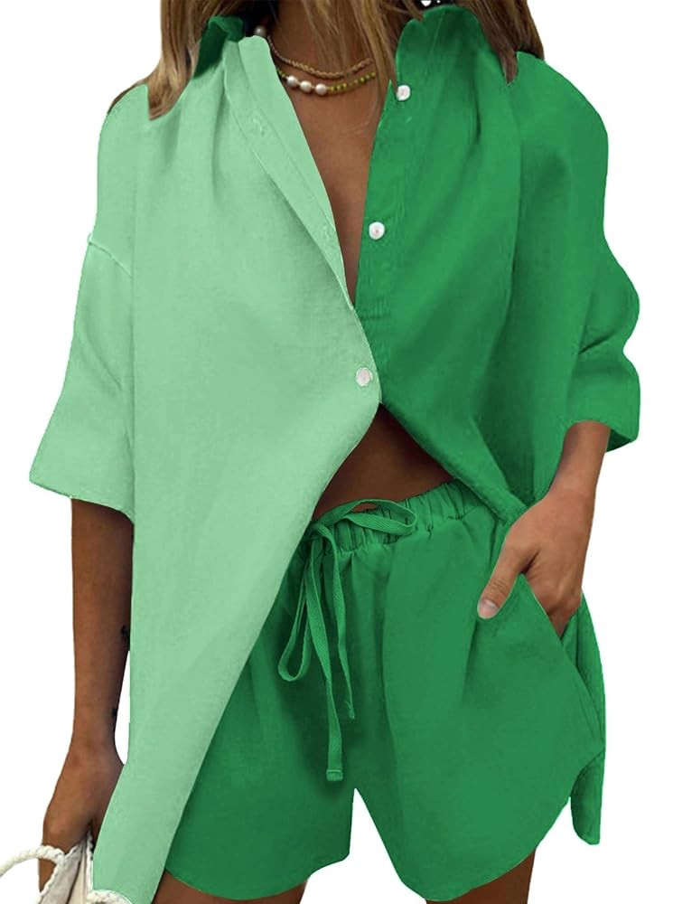 Fixmatti Women 2 Piece Outfit Summer Short Sleeve Top and Shorts Sweatsuit Set | Amazon (US)