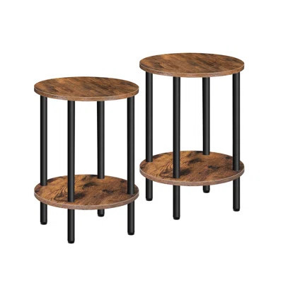 Side Table Set Of 2, 2-Tier Round End Table, Small Nightstand With Sturdy Metal Tube, Industrial Coffee Table | Wayfair North America