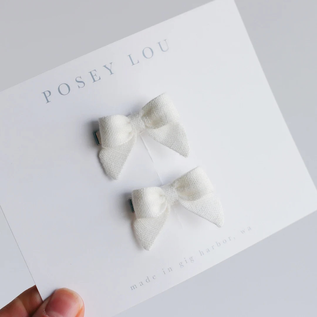 White Linen Mini Pigtail Bows - Mini Linen Bows - Soft White Linen | Etsy (US)