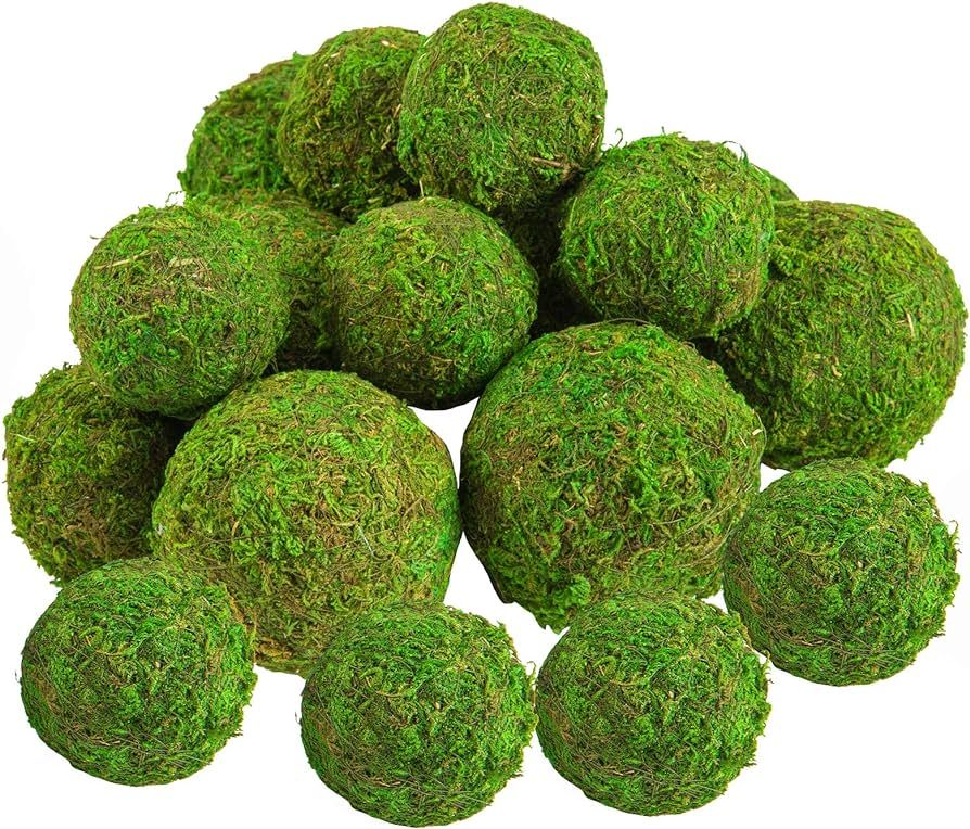 18 Pack Decorative Faux Dried Moss Balls- 6pcs 3.1" Artificial Green Plant Mossy Globes+ 12pcs 2.... | Amazon (US)