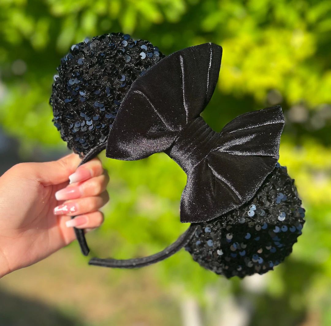 Black Velvet Sequin Mouse Ears. - Etsy | Etsy (US)