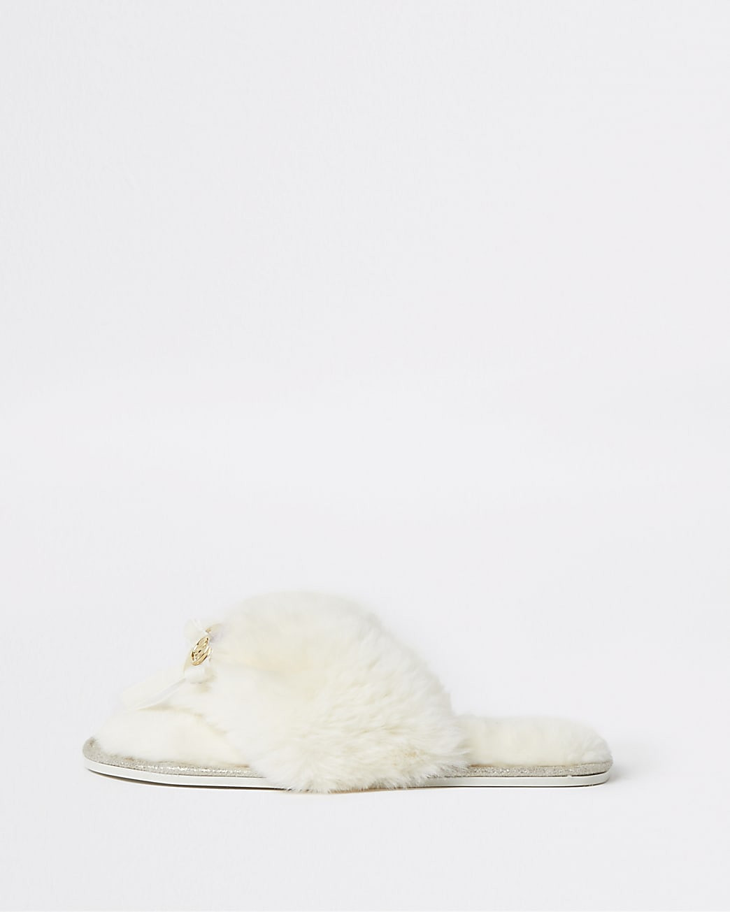 River Island Womens Cream faux fur slippers | River Island (US)