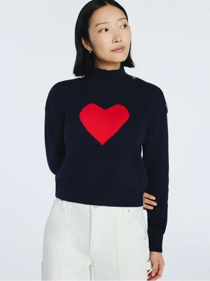 Free Assembly Women's Mock Neck Button Sweater with Long Sleeves, Midweight, Sizes XS-XXL | Walmart (US)