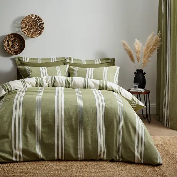 Pensford Stripe Olive Duvet Cover & Pillowcase Set | Dunelm
