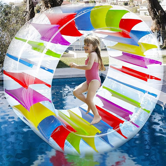 Zcaukya 65"/47" Giant Inflatable Wheel Roller, Colorful Water Rolling Wheel Float for Kids Summer... | Amazon (US)