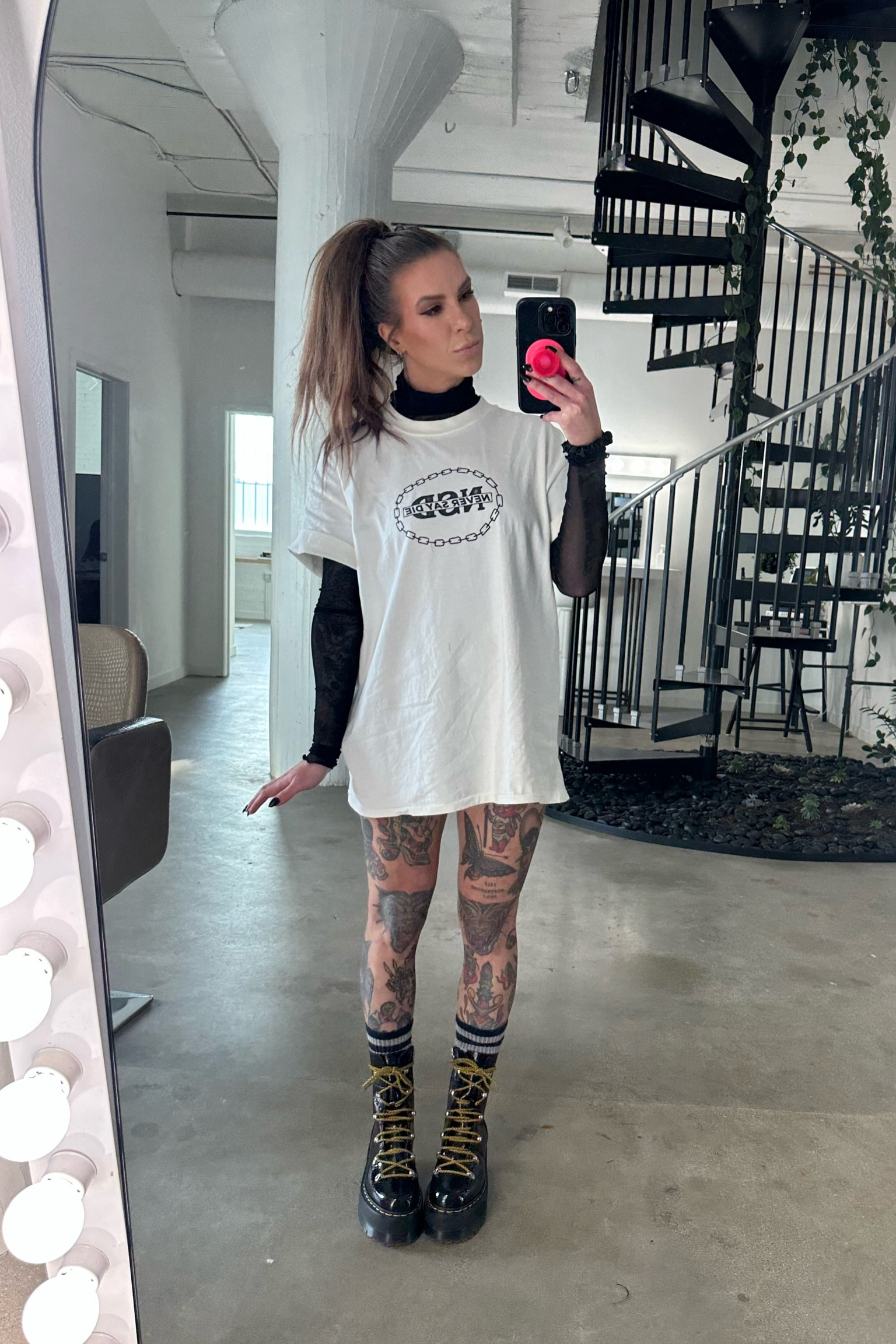 Buy these hair bands I promise you won’t regret it. They are so bomb. My friends steal them from my bathroom every time they visit.

Shirt is an XL from For Those Who Sin. Check them out. They are so rad. And from the Midwest. ❤️‍🔥 

Socks are Hell Babes but sold out. Use code: EMMYCOOP for 10% off other stuff or when they restock!

#bratzdoll #edgyoutfit #edgystyle #tattoogirl 