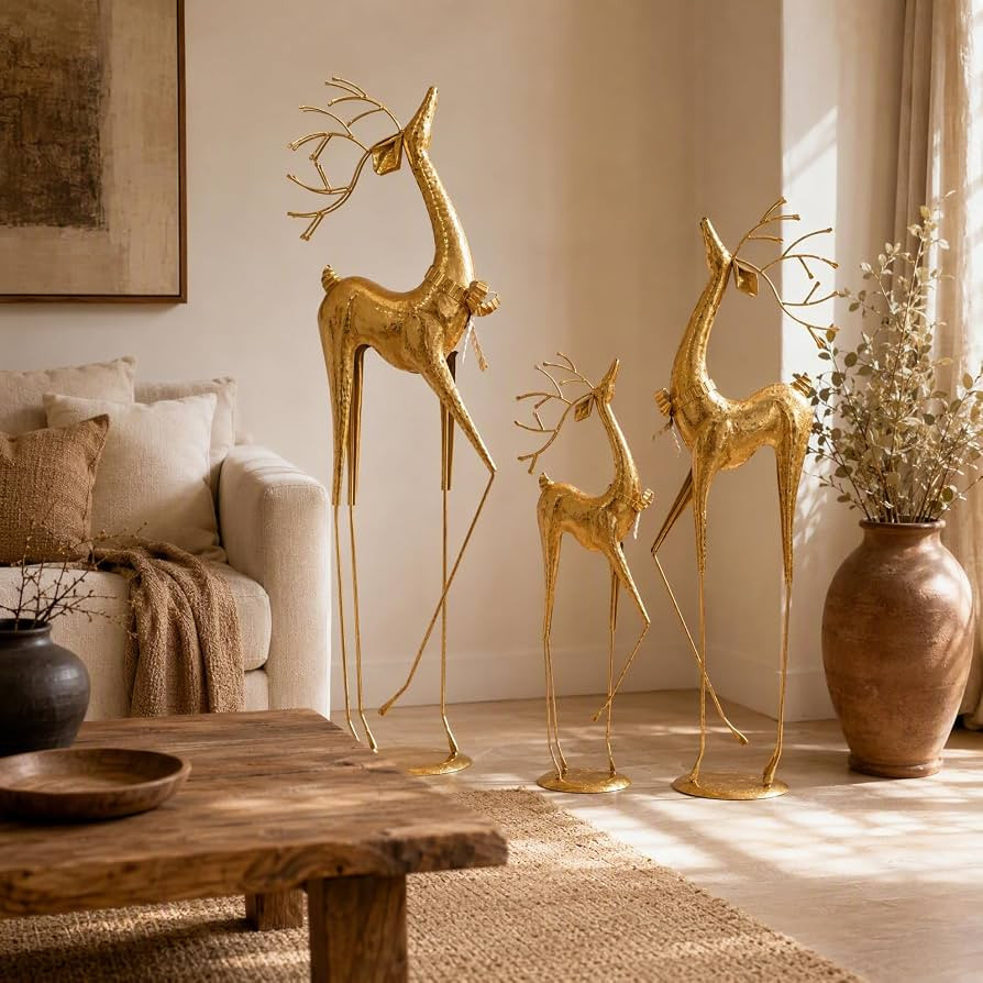 Auspicious Golden Deer Sculptures, Vintage Gold Deer Statues | Amazon (US)