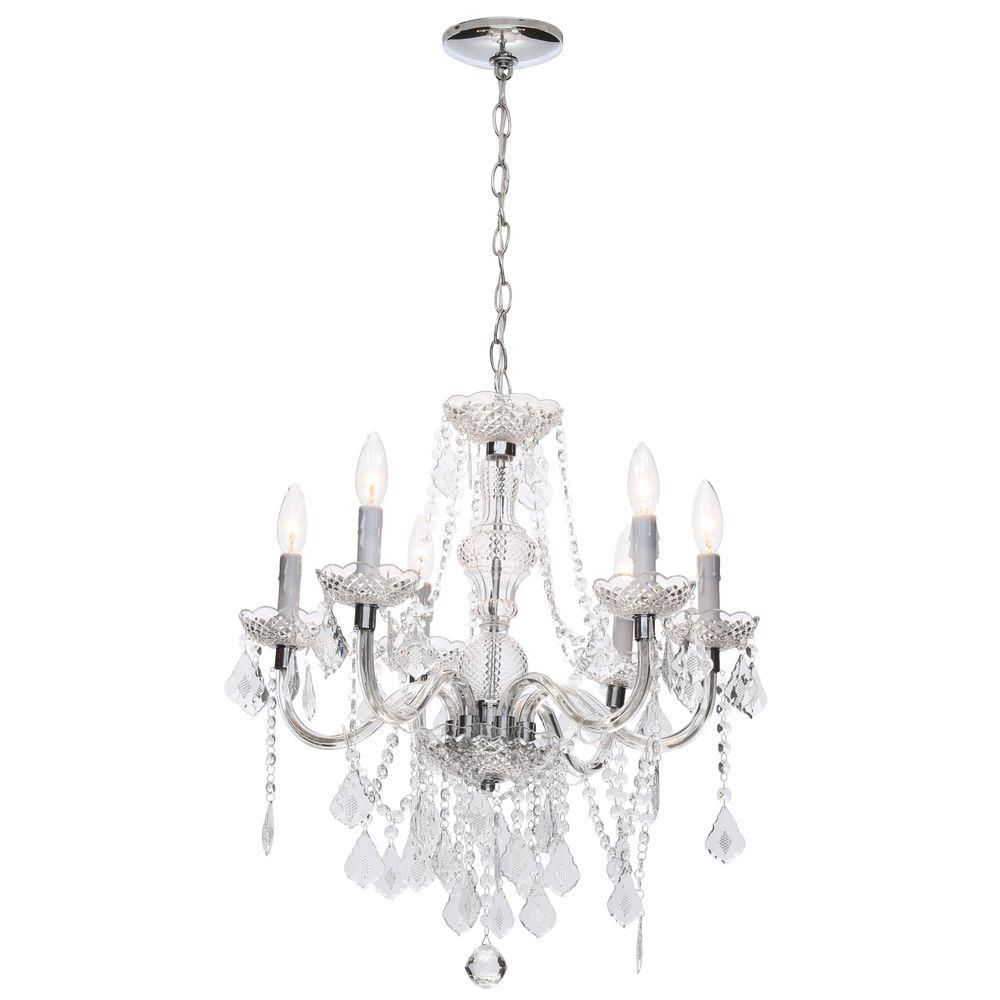 Hampton Bay Maria Theresa 6-Light Chrome and Clear Acrylic Chandelier-C873CH06- - The Home Depot | The Home Depot