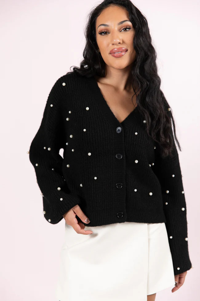 Beautiful Memories Black Pearl Embellished Cardigan | Pink Lily