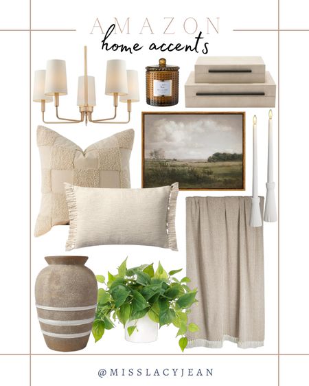Amazon home accents include throw blanket, faux plant, vase, throw pillow, wall art, decorative boxes, candle, and chandelier. 

Home decor, home accents, home decor, neutral home decor

#LTKFindsUnder50 #LTKHome #LTKStyleTip