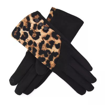 Mellow World Women's Warm Winter Gloves Featuring Leopard Print, Black | Belk