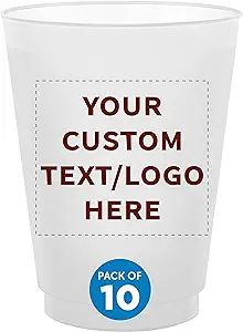 Custom Frosted Plastic Stadium Cups, 10 pack, Promotional Text, Logo, 16 oz. Shatterproof Flexibl... | Amazon (US)