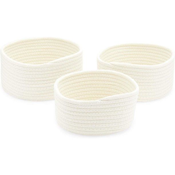 Set of 3 Cotton Rope Woven Baskets Storage Bins Organizer, White, 3 Sizes - Walmart.com | Walmart (US)