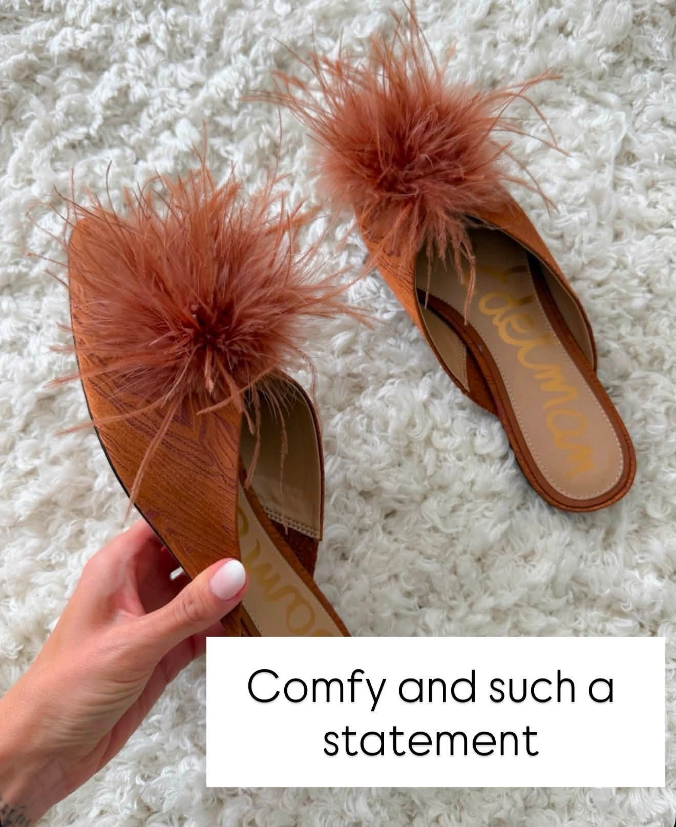 These shoes are such a fun statement for fall, but the warm rust color makes them surprisingly easy to style. I love the feather detail with the pointed toe, and they’re actually comfortable too.

statement shoes, feather shoes, fall flats, rust shoes, pointed toe flats, fall shoes, brown shoes, dressy flats, fall accessories, statement flats, annabrstyle

#LTKootd #LTKSeasonal #LTKOver40