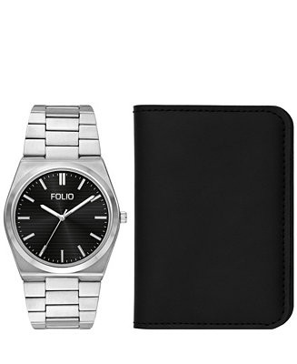 Men's Quartz Three-Hand Silver Alloy Watch Set, 42mm | Macy's