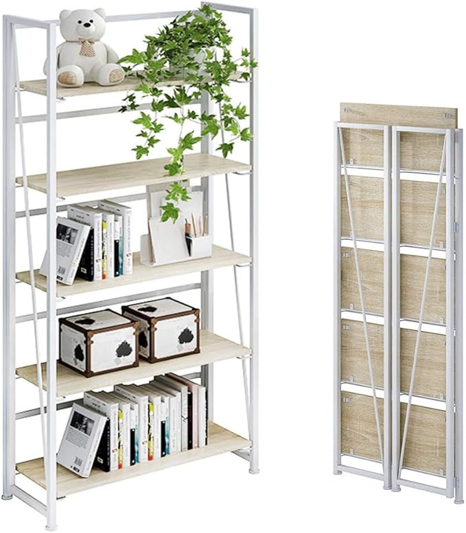 GHQME No-Assembly Folding Bookshelf Storage Shelves 5 Tiers Vintage Multifunctional Plant Flower ... | Amazon (US)