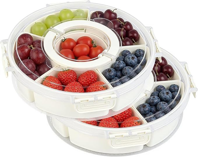 2 Packs Divided Serving Tray with Lid and Handle, Portable Round Snackle Box Container with 6 Com... | Amazon (US)