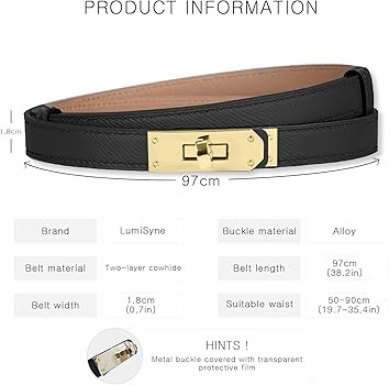 LumiSyne Women Skinny Leather Belt Classic Solid Color Alloy Turn Lock Ladies Adjustable Leather ... | Amazon (UK)