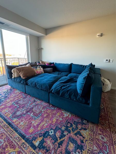 Sofa sectional/ sofa pit is completely modular and sturdy! Great, colorful 9x11 area rug, too!

Living room furniture, living room decor, teal sofa, velvet sofa, velvet couch, colorful living room, throw pillows

#LTKsalealert #LTKstyletip #LTKhome