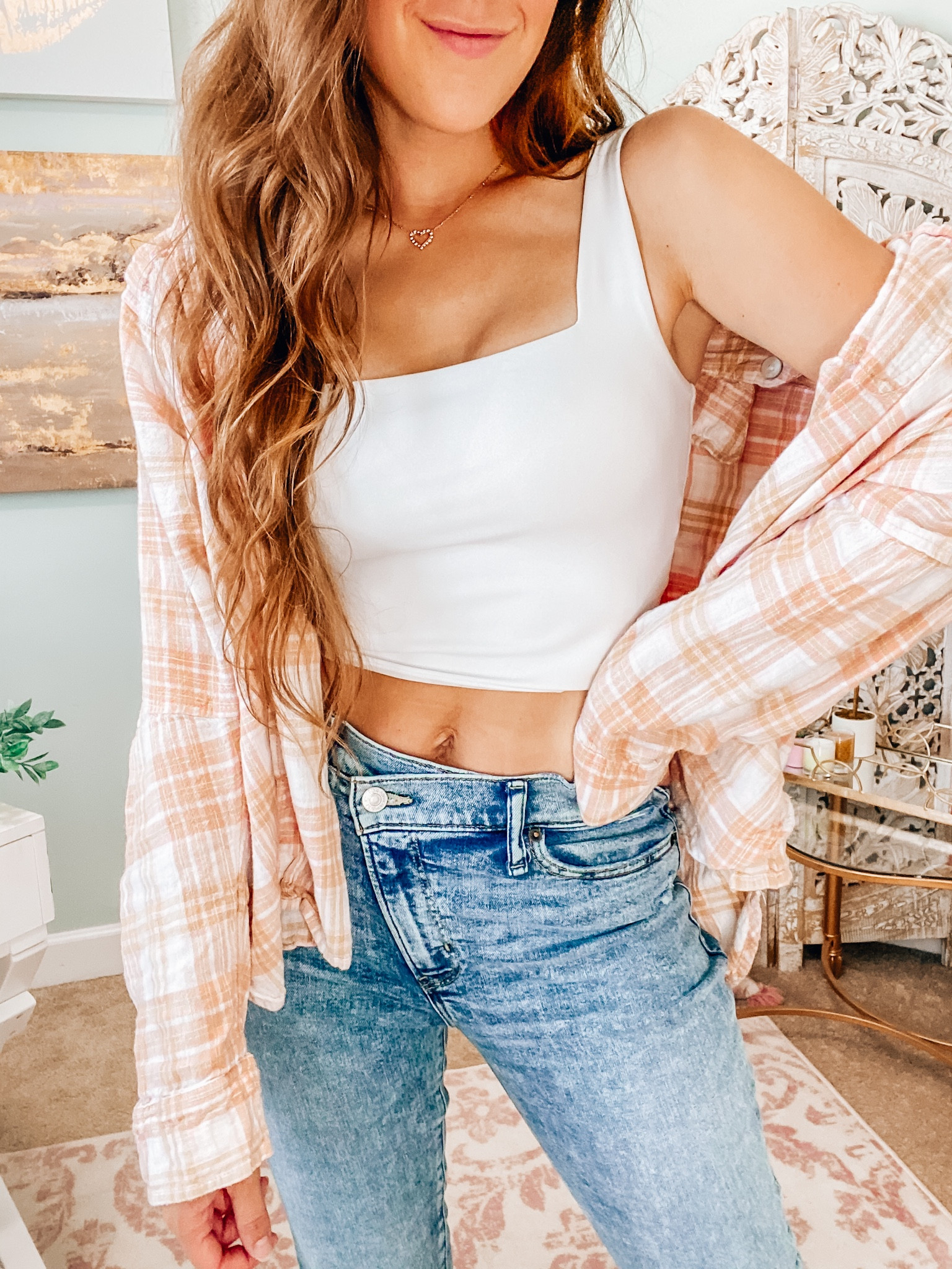 Easy basic fall outfit 🧡 skinny ankle jeans, tan ankle booties, white tank, fall flannel 🍁🍂

#LTKSeasonal #LTKstyletip #LTKHalloween