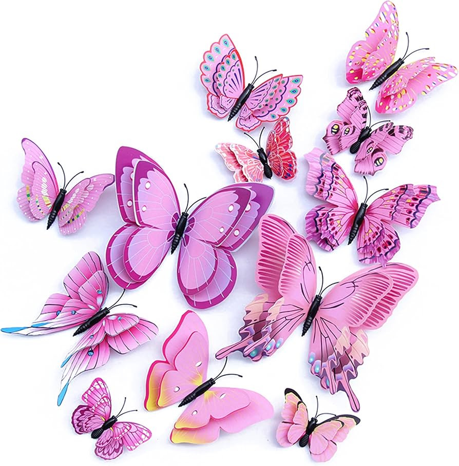 Butterfly Wall Decor 24/48 PCS, 3D Butterflies Stickers for Party Decorations with Magnets(Pink, ... | Amazon (US)