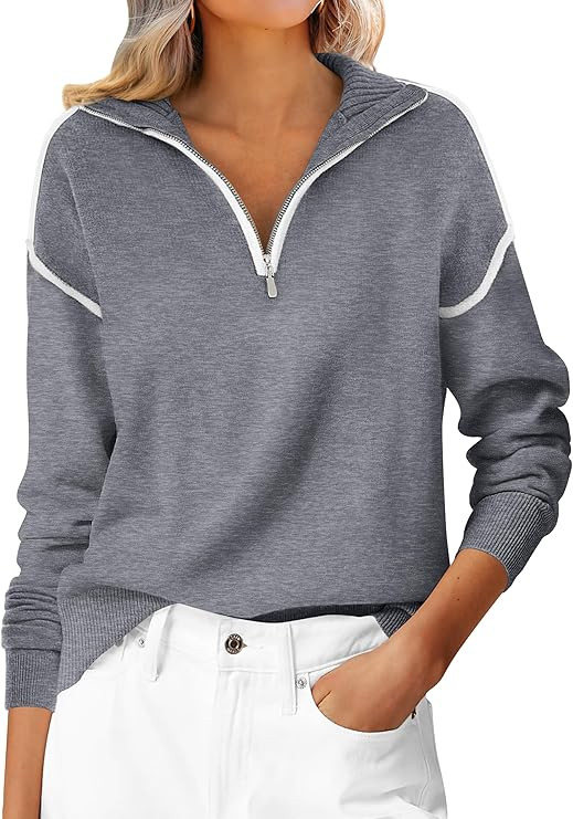 ANRABESS Womens Quarter Zip Sweaters Fall Long Sleeve V Neck Shirts Collared Business Casual Tops... | Amazon (US)
