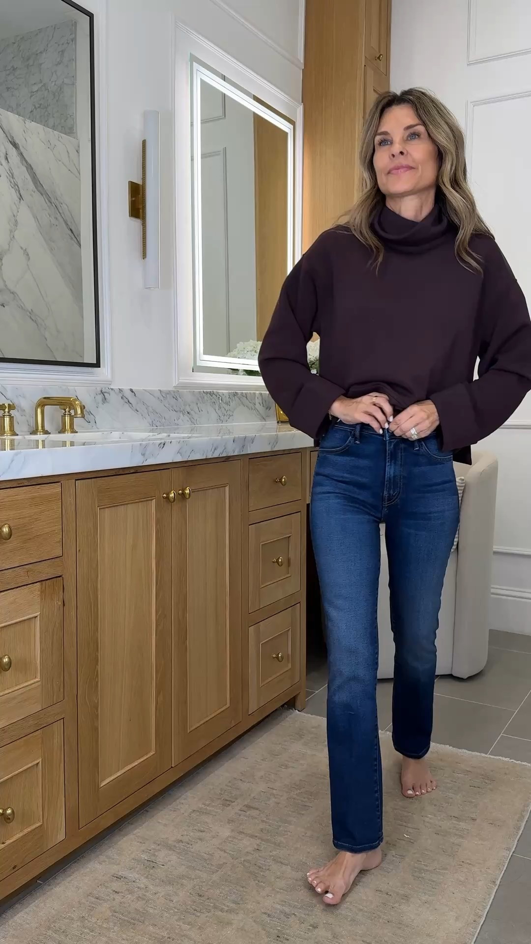 Casual everyday look. 
I’m  5’6”
-Spanx AirEssentials top sz Small. Code fashionedlifexspanx 
-Amazon Sherpa vest that is so good! 
-I linked the FP version too. FP is heavier with more details. Amazon is a cooler brown tone and lighter. 
-Jeans TTS 
-Ivory bag 

#LTKFindsUnder50 #LTKOver40