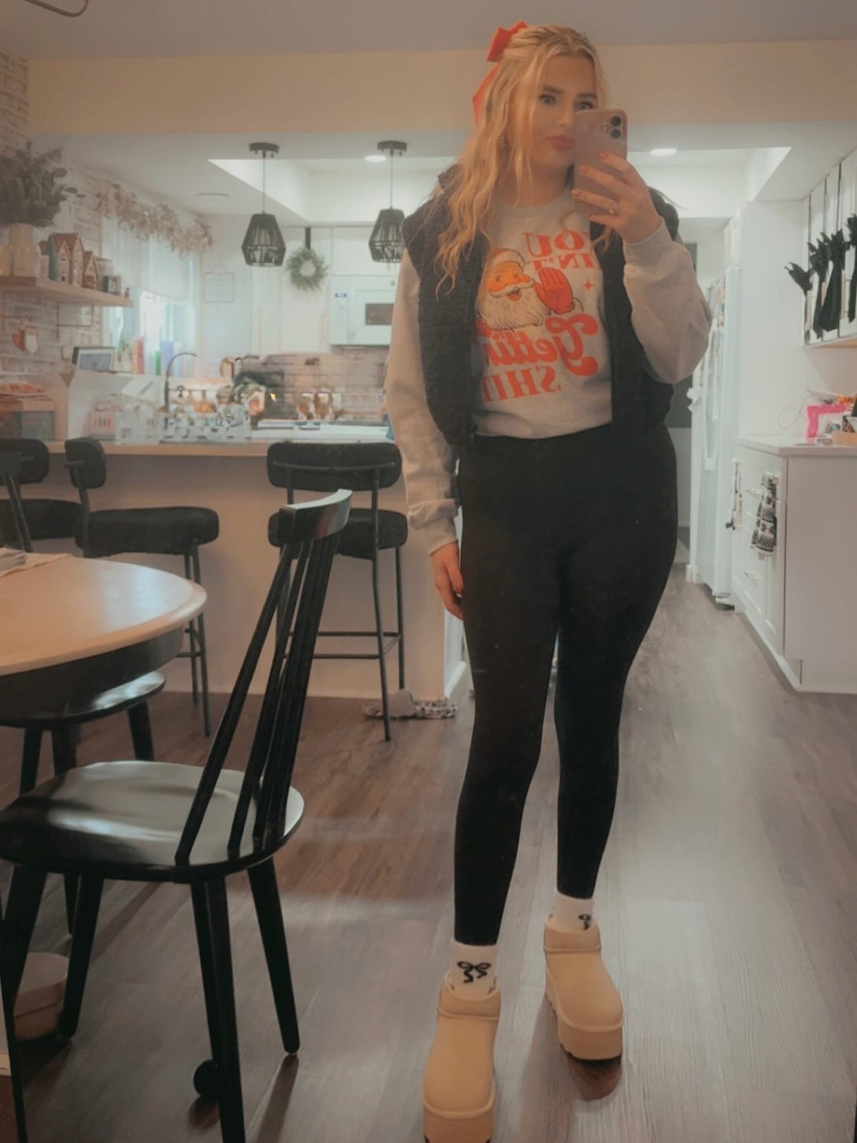 When the outfit is festive but the message is bold 🎄 “You ain’t gettin shit”
Sherpa vest season + my favorite cozy layers — all linked in my bio on my LTK✨ 

#holidayoutfits #ltkholiday #christmasdayoutfit