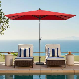 9 ft. x 5 ft. Rectangular Outdoor Market Umbrella w/ 40 lb. Wheeled Base and Crank Tiltable Patio Table Umbrella in Red | The Home Depot