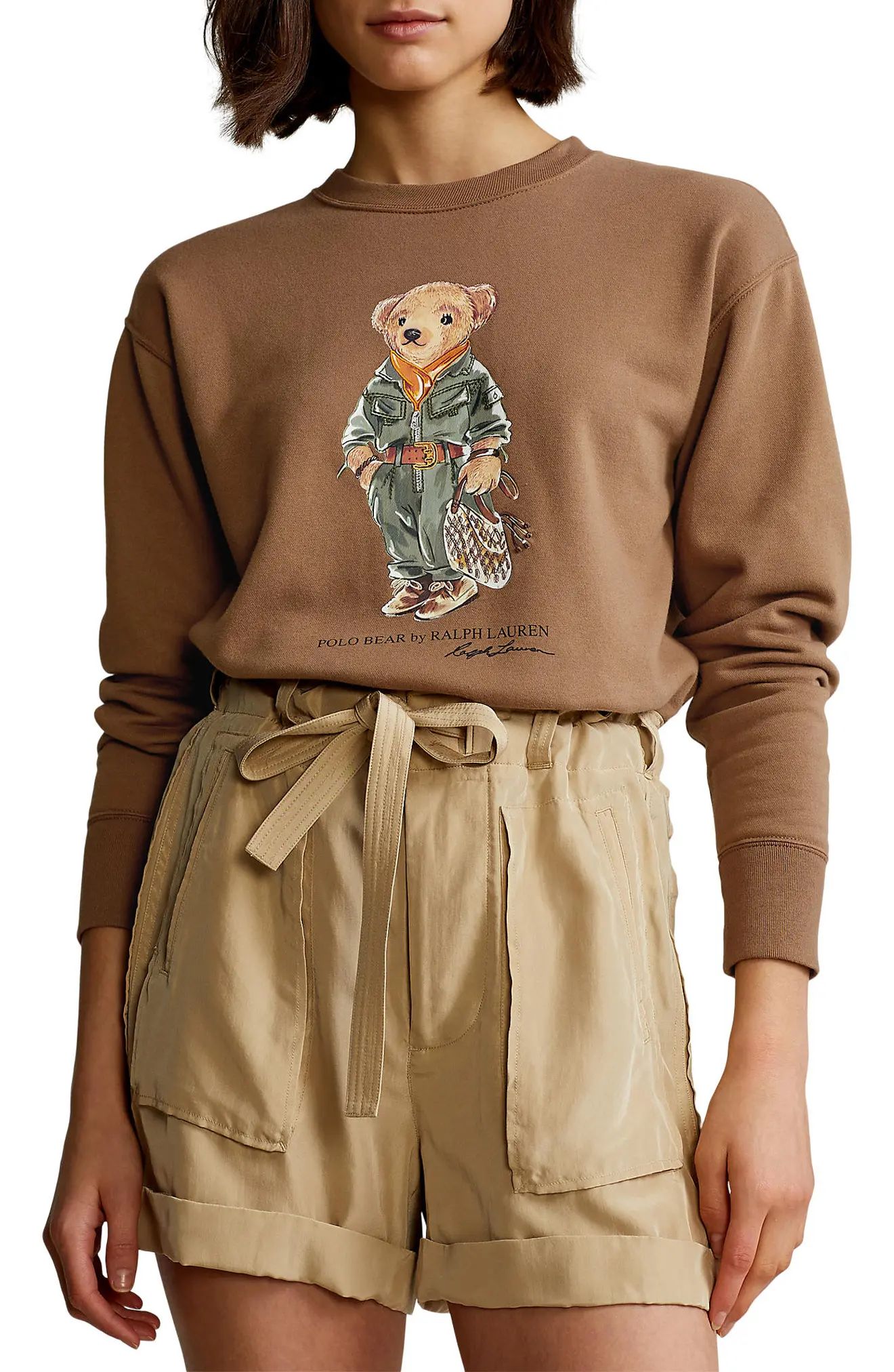 Polo Ralph Lauren Polo Bear Cotton Blend Graphic Sweatshirt in Taupe at Nordstrom, Size Small | Nordstrom