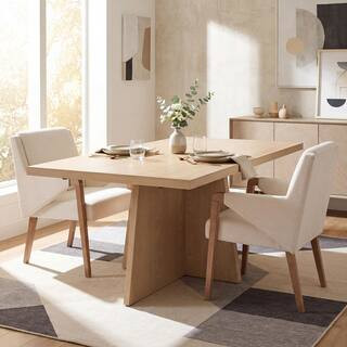 Louis Modern Brown Wood 84.13 in. W Pedestal Large Rectangle Dining Table, Light Ash, Seats 6 | The Home Depot