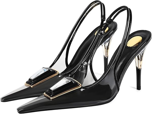 Women's Jelly Clear Pointed Toe Slingback Stiletto High Heel PVC Square Rhinestone Party Dress Pu... | Amazon (US)