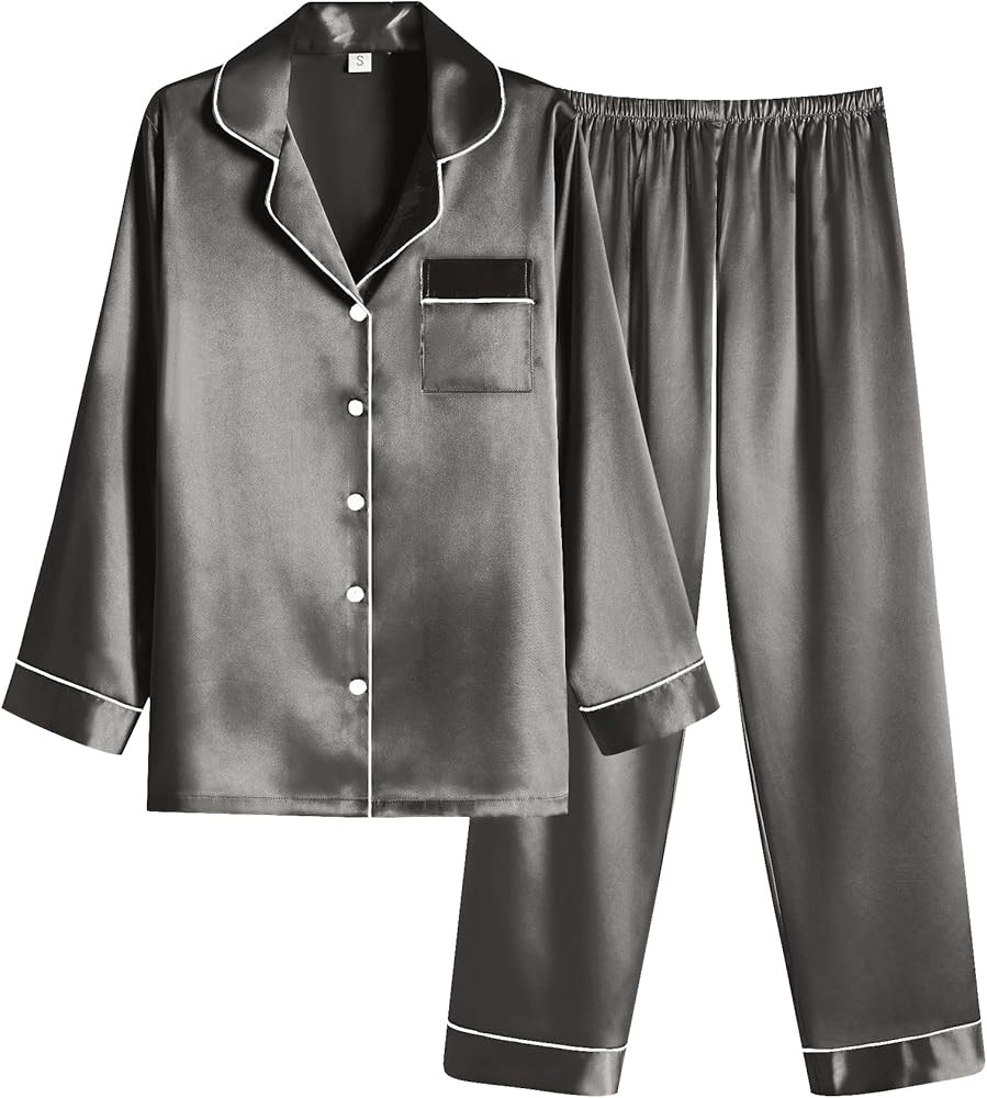 Ekouaer Women Satin Pajamas Set Classic Button Down Long Pjs Set | Amazon (US)