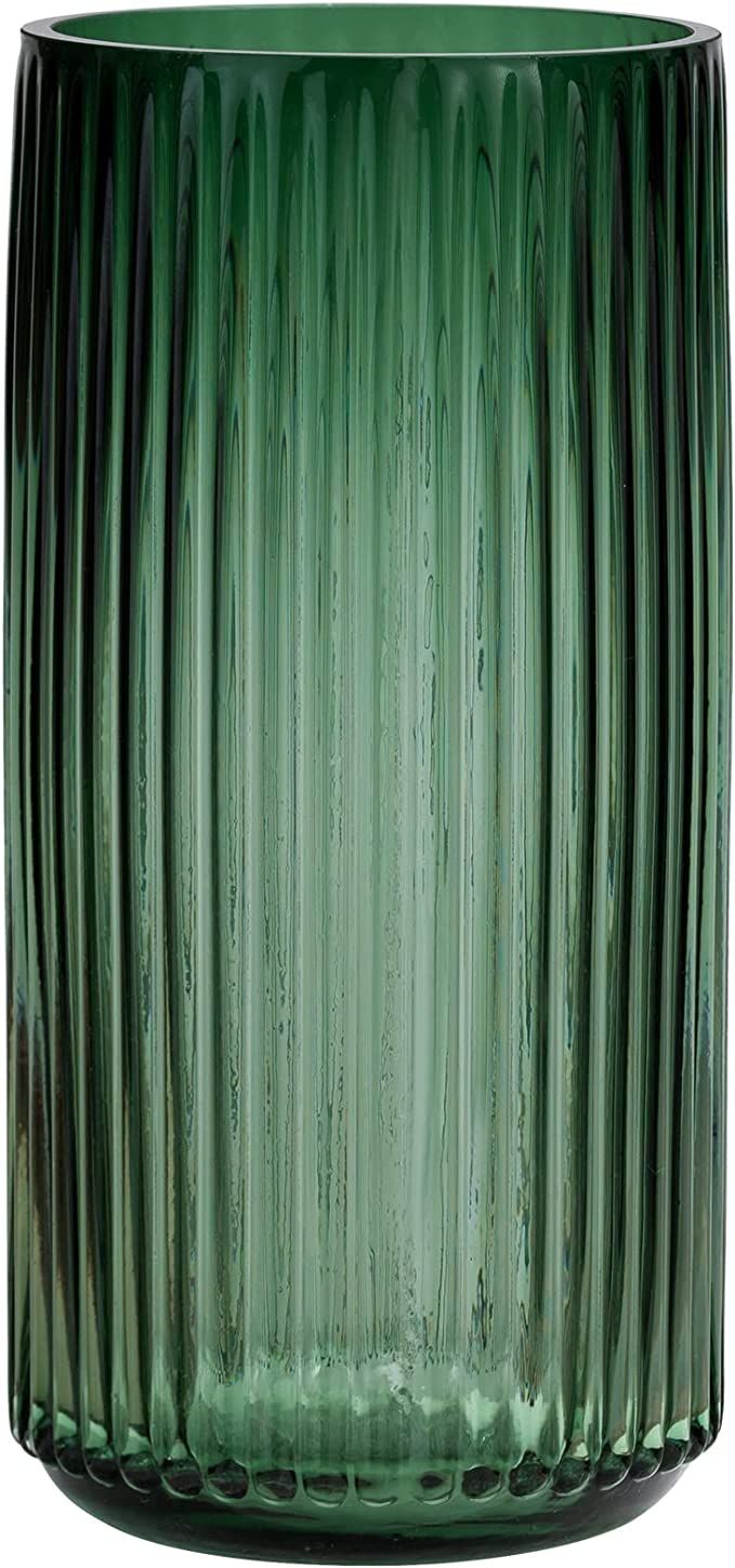 TIMEFOTO Flower Vase 9.7 inch Green Thickened Hand Blow Glass Vase Round Vintage Striped Bottles ... | Amazon (US)