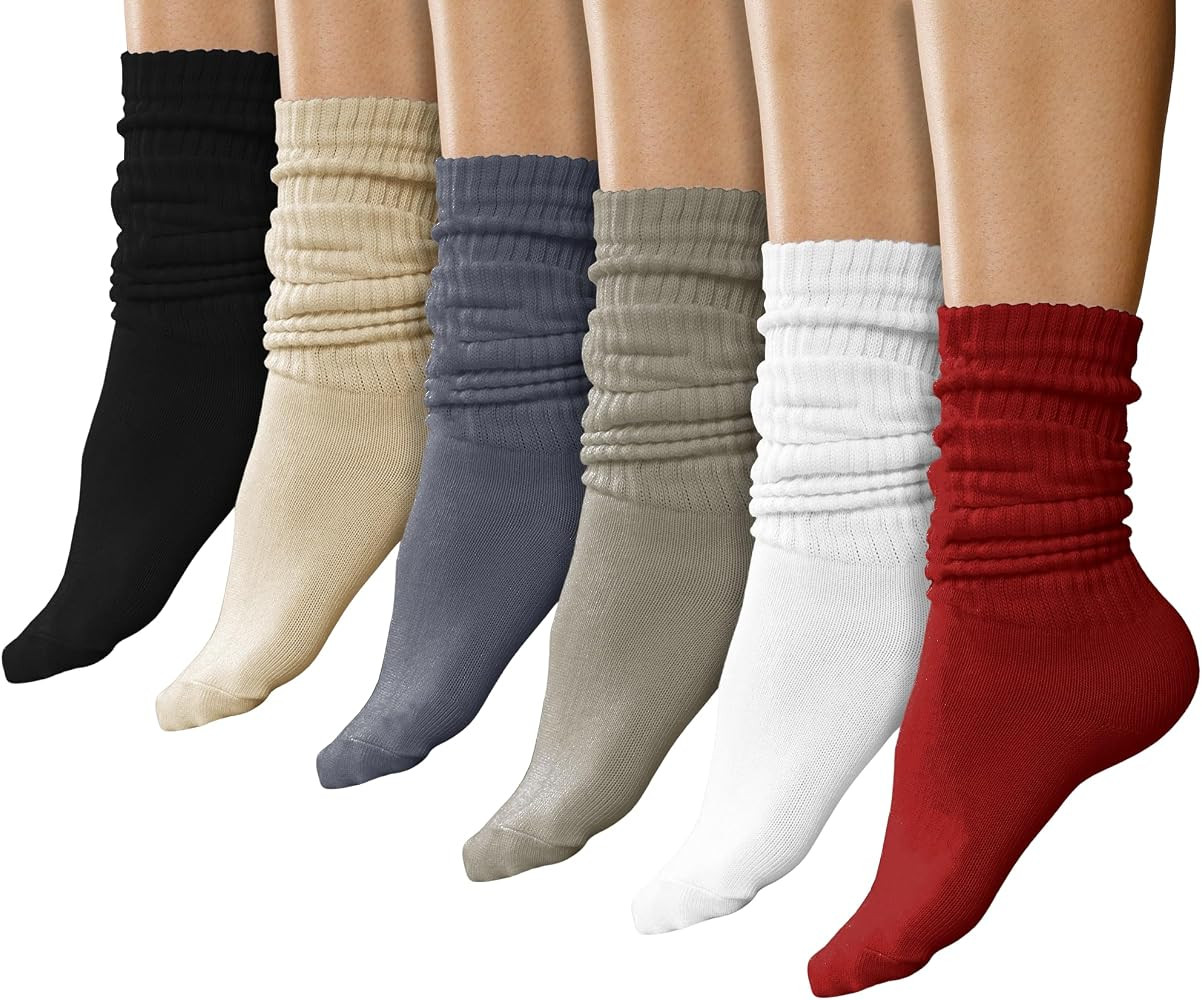 Womens Slouch Scrunch Boot Socks, 6 Pairs Warm Winter Thick Knee High Soft Retro Long Sock | Amazon (US)