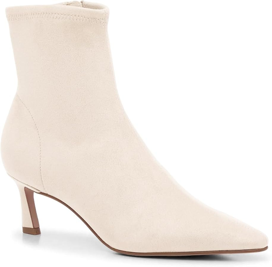 Coutgo Womens Pointed Toe Ankle Boots Kitten Heel Side Zipper Suede Booties | Amazon (US)