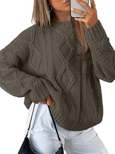 Trendy Queen Women's Oversized Cable Knit Crewneck Sweaters | Amazon (US)