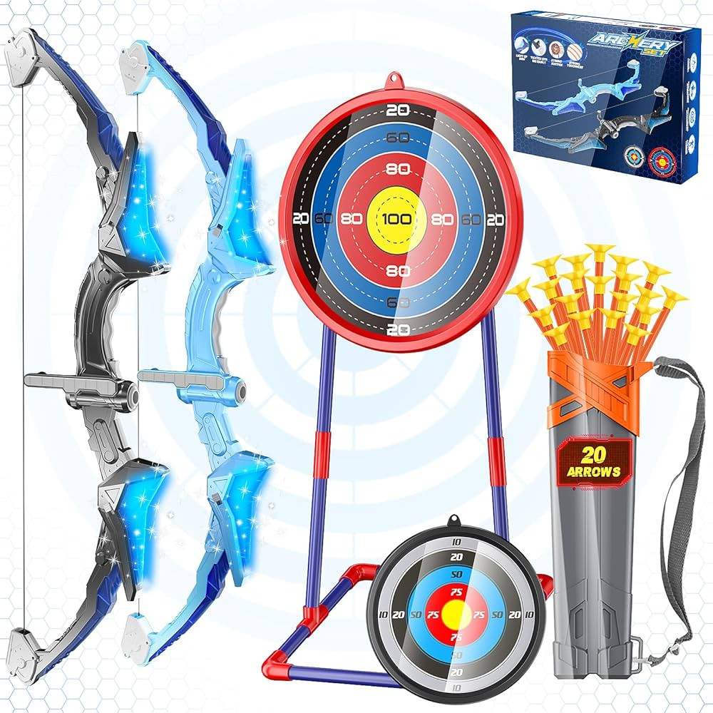 2 Pack Kids Bow and Arrow, 20 Suction Cup Arrows, 2 Archery Targets&Quiver, Light-up Set for 4 5 ... | Amazon (US)