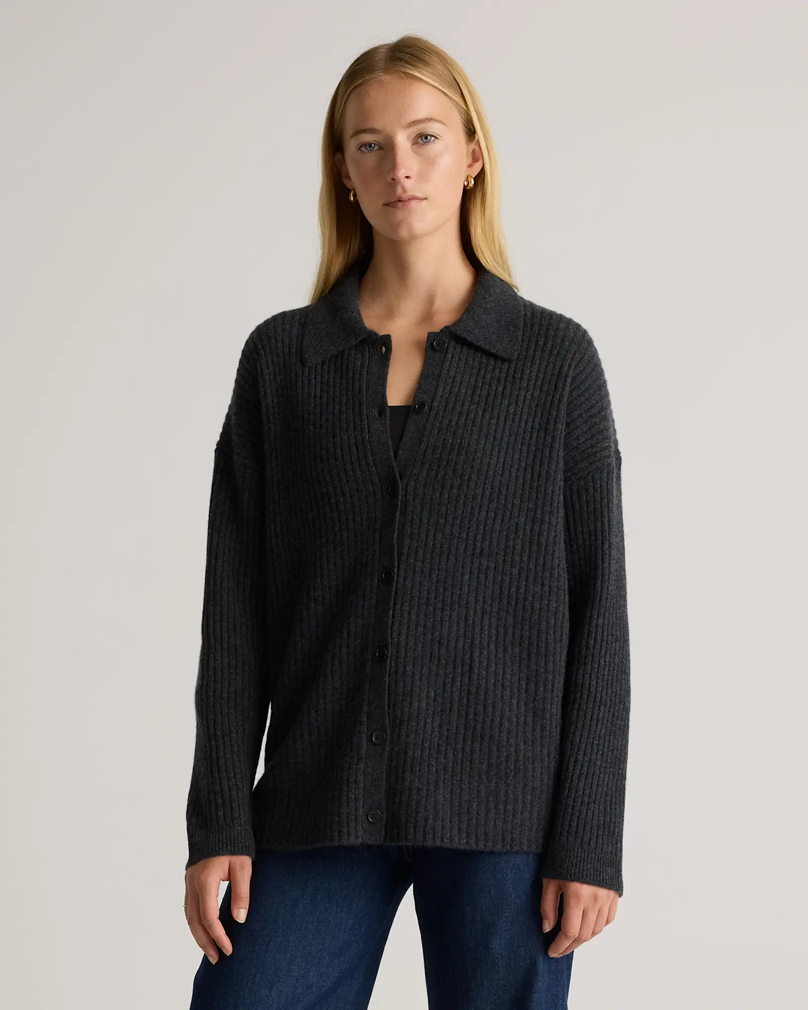 Mongolian Cashmere Wide-Rib Oversized Collared Cardigan | Quince