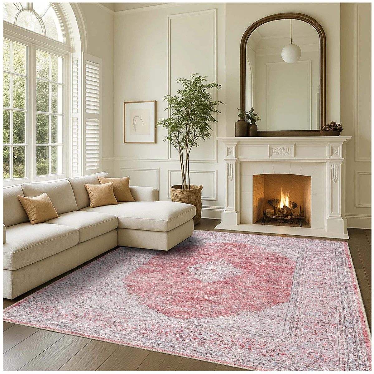 Rowan Bold Warm Orange Turkish Vintage Rug - Washable | Fame Rugs