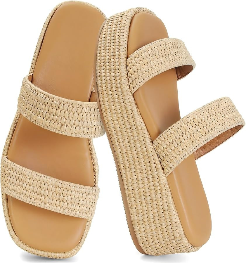 Dsevht Raffia Platform Wedges Sandals for Women Espadrille Slide Sandal Adjustable Summer Woven S... | Amazon (US)